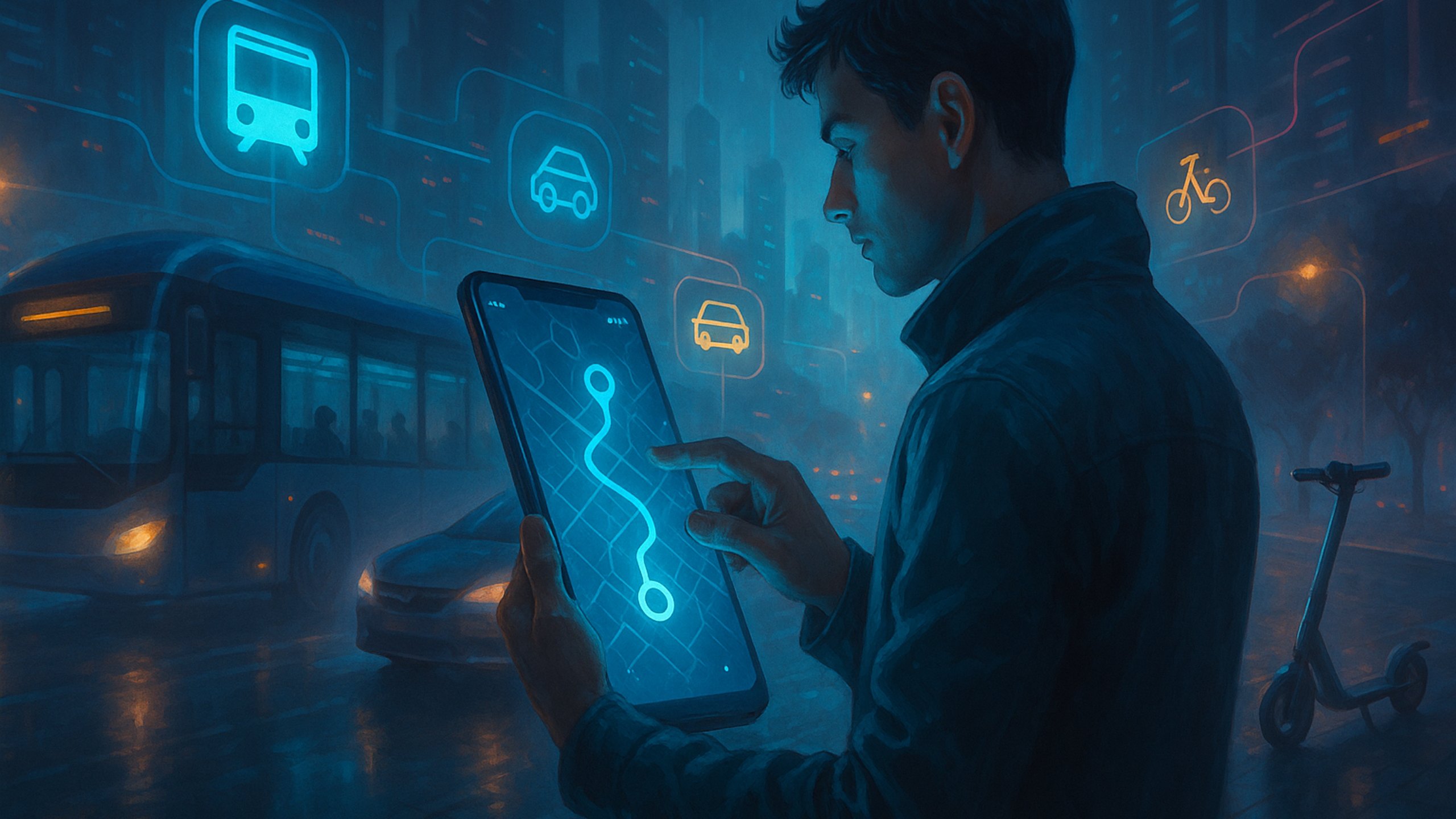 Ilustração de capa: Apps de mobilidade e planejamento de rota: como combinar modais para ganhar tempo e reduzir custos (Transporte)