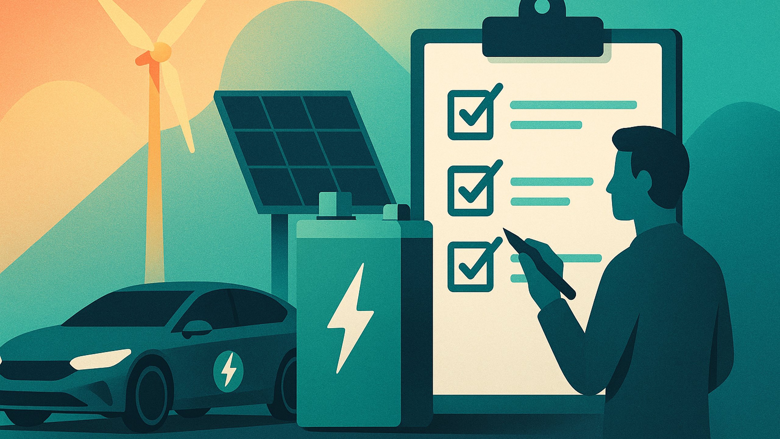 Ilustração de capa: Checklist de armazenamento de energia: baterias e sistemas híbridos (Energia Renovável)