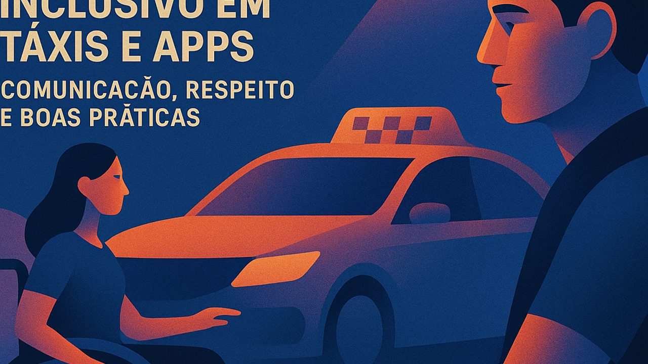 Ilustração de capa: Checklist de atendimento inclusivo em táxis e apps: comunicação, respeito e boas práticas (Acessibilidade e Inclusão)