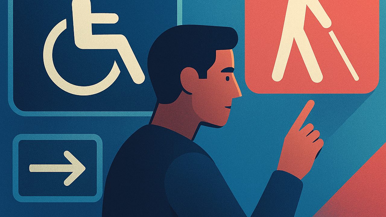 Ilustração de capa: Erros comuns na sinalização inclusiva: linguagem simples e pictogramas (Acessibilidade e Inclusão)