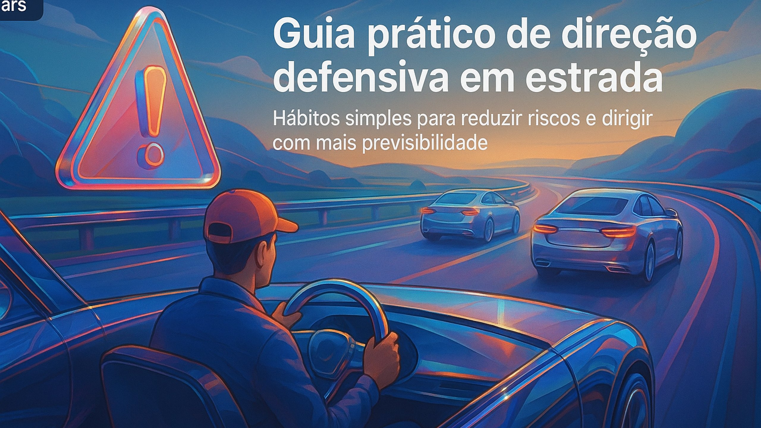 Ilustração de capa: Guia prático de direção defensiva em estrada (Carros)