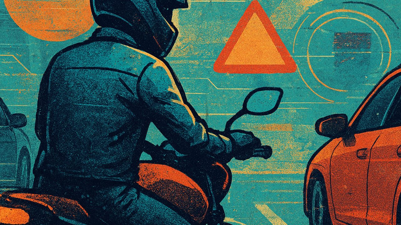 Ilustração de capa: Mitos e verdades: convivência com carros e pontos cegos — como reduzir o risco na moto (Motos)